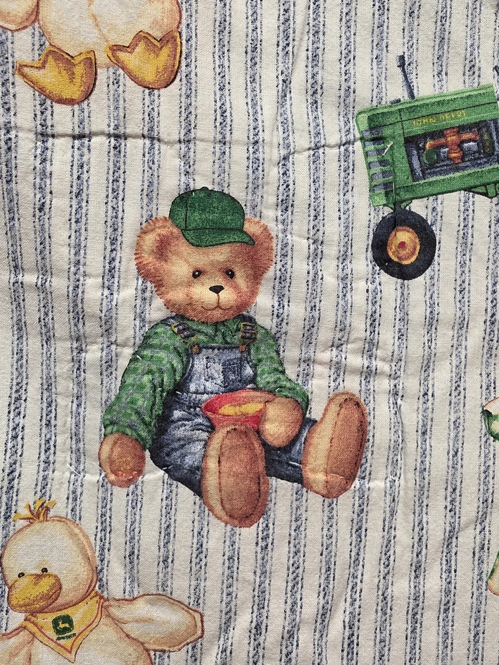 Vintage Reversible Hand-Embroidered Baby Quilt - John Deere & Nursery Animals